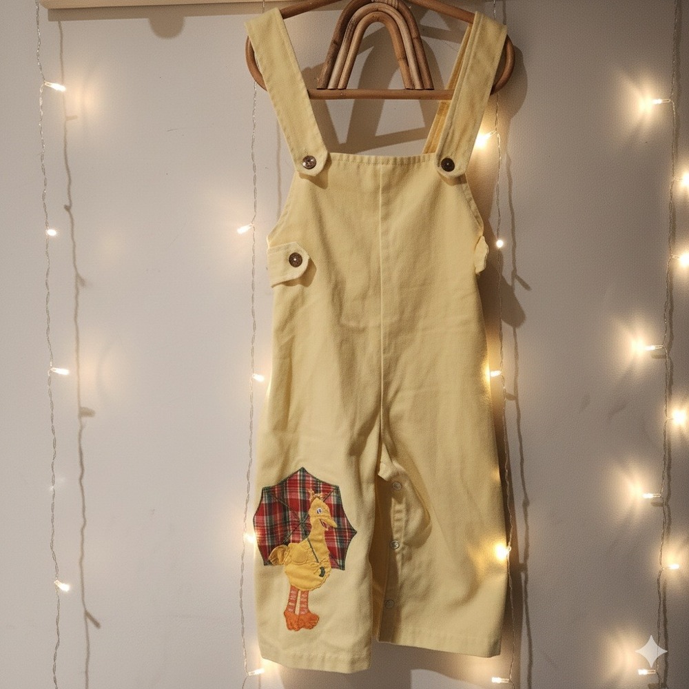 Vintage 90s Kids Big‎ Bird Sesame Street Yellow Overalls 12-18 Months Spring